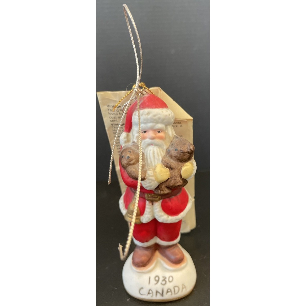 Vintage Old World Santa Figurine 1930 Canada Ceramic‎ Hanging Christmas Ornament